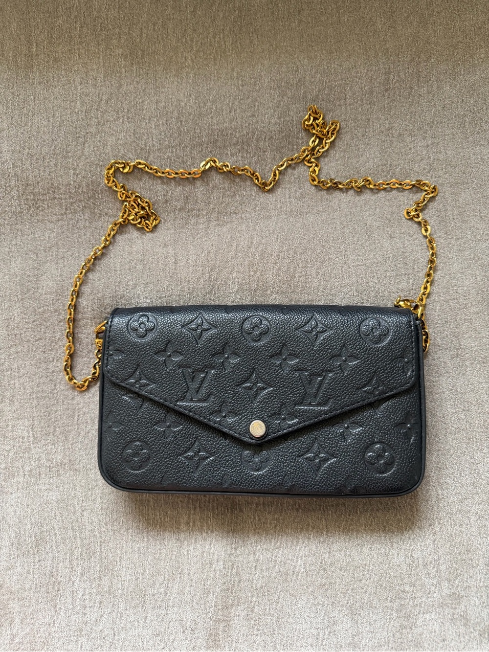Louis Vuitton Black Embossed Monogram Envelope Crossbody with Gold Chain